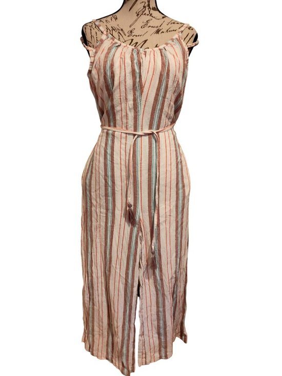 Roxy Pants - Roxy Striped Sleeveless Jumpsuit With Tassel Belt Womens Lightweight Summer Outf